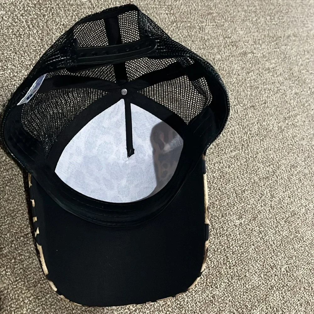 Leopard Cheetah print w/ bling trucker hat. Adjustable sizing. Ponytail opening. - Picture 5 of 7